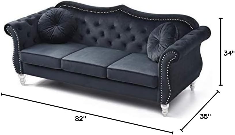 Home Square 2-Piece Furniture Set with Sofa and Loveseat in Black