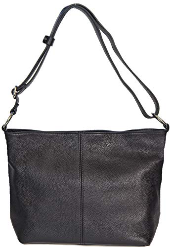 LucieElle Sac CUIR Femme Bandoulière Italien Porté Epaule SAC à main femme CUIR 'Rafaela' (NOIR)