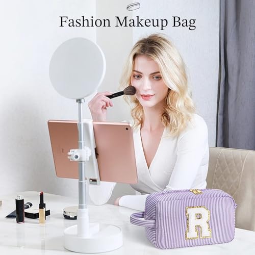 Image of YOOLIFE Initial Makeup Bag for Women - Monogram Cute Makeup Bag Cosmetic Case Toiletry Pouch for Women Her Best Friend Sister Teacher, Personalized Birthday Gifts for Women, Purple H