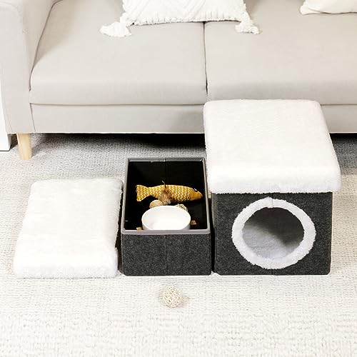 B-FSOBEIIALEO-Cat-House-Pet-Stairs-for-Beds-Sofa-Foldable-Dog-StairsSteps-2-Tier-Pet-Steps-with-Storage-Toy-Box-Small-Cat-house-for-indoor-house-Pet-Steps-Grey-157x126x126-inches - Cucciolini Doodles   B-FSOBEIIALEO-Cat-House-Pet-Stairs-for-Beds-Sofa-Foldable-Dog-StairsSteps-2-Tier-Pet-Steps-with-Storage-Toy-Box-Small-Cat-house-for-indoor-house-Pet-Steps-Grey-157x126x126-inches