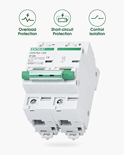 Chtaixi 12V-110V Dc Miniature Circuit Breaker, 125 Amp 2 Pole Battery Breaker Protector For Solar Pv System And Rv, Thermal Magnetic Trip, Din Rail Mount, High Current Dc Disconnect Switch Mcb 2P B125 #TOP2