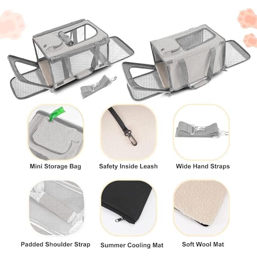 Image of GAPZER Pet Carrier for Large Cat Soft-Sided Animal Traveling Bag for Medium Cat up to 20lbs / Washable Small Dog Puppy 10 lbs Crate Case with Privacy Curtains for Home Outdoor Travel Beige White