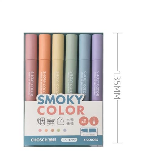 Image of Smoky Color Pastel Highlighters Set of 6 | Soft Neutral Shade Markers with 1-4mm Chisel Tip | Bleed Free Triangular Grip Highlighter Pens for Journaling Note Taking School Office