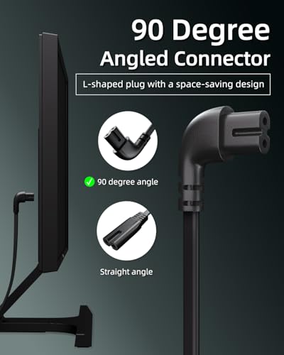 Image of Superer 2 Pack 12 ft 90 Degree L-Shaped TV Power Cord, Angled Replacement Power Cable Compatible with Samsung, LG, TCL, Sony, Apple, Insignia, Sharp, Panasonic, Toshiba, Hisense, Roku TVs, ETL Listed