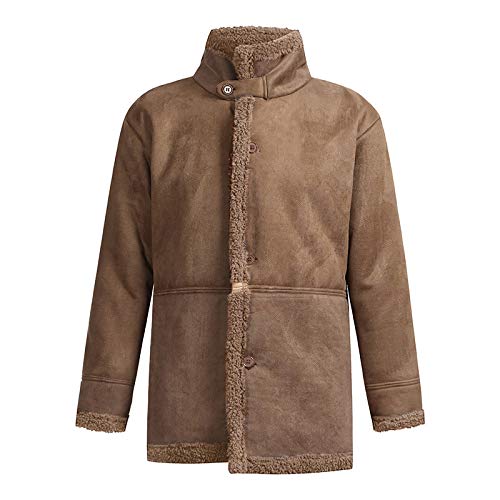 Ymosrh Mens Leather Jacket Winter Sheepskin Jacket Warm Wool Lined Mountain Faux Lamb Jackets Coat Flannel Jacket3