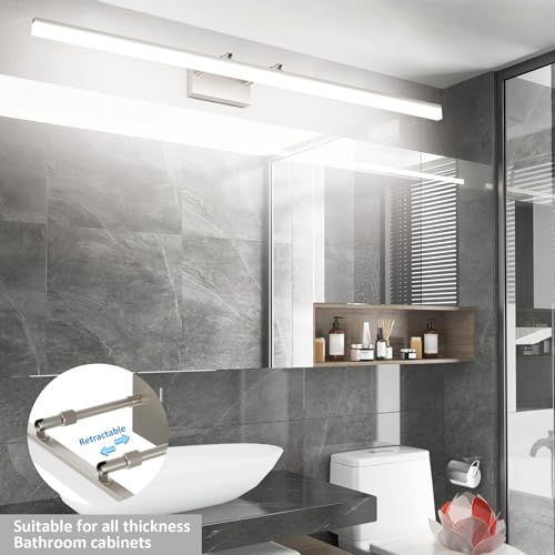 Image of Aipsun 48inch Brushed Nickel Bathroom Llight Fixtures LED Vanity Light Adjustable Modern Vanity Lights Over Mirror Rotatable Lighting 5500K
