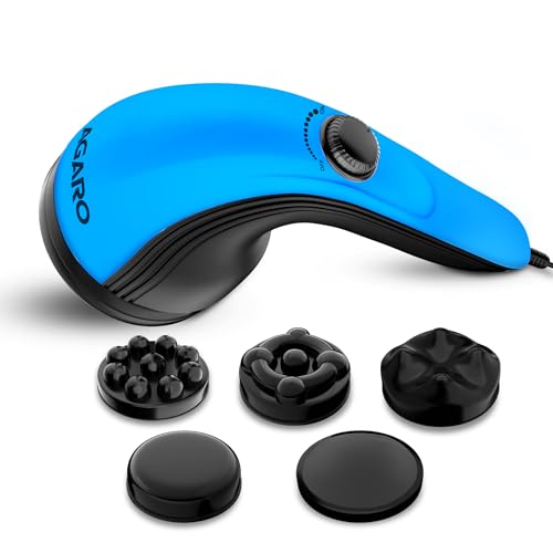 Image of AGARO Atom Plus Electric Handheld Full Body Massager, 4 Massage Heads, Mesh Cover, Variable Speed Settings for Muscle Relief and Relaxation, Back, Leg & Foot (Blue)