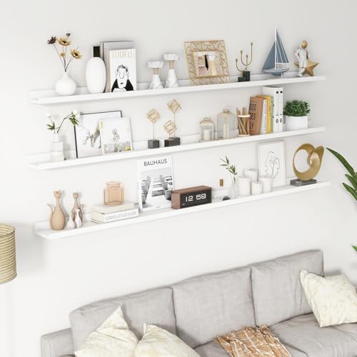 Image of Genuine Decor 72 Inch White Extra Long Wall Shelf, Large Display Shelf