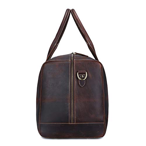 S-ZONE Vintage Crazy Horse Leather Men Travel Duffle Luggage Weekender Bag