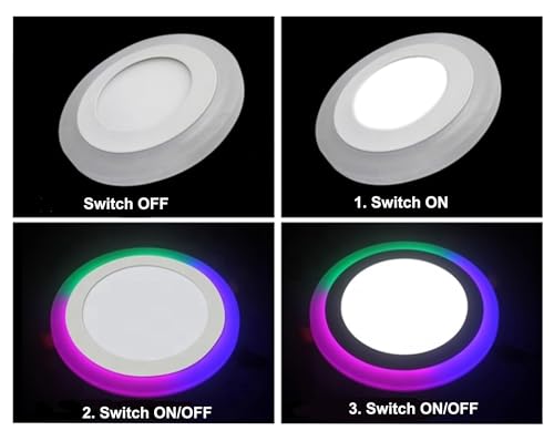 Image of OLIPS 6W (3+3) LED Ceiling Panel Down Light | Dual Color Change by On /Off Switch | Fan Box POP Decorative LED | White Center & Color Ring Design (Multicolor, 2)