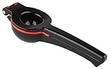 APS Limetten- und Zitronenpresse, hochwertige Presse aus Aluminium, lebensmittelecht und spülmaschinenfest, 21 cm lang für optimale Druckkraft, Schwarz/Rot