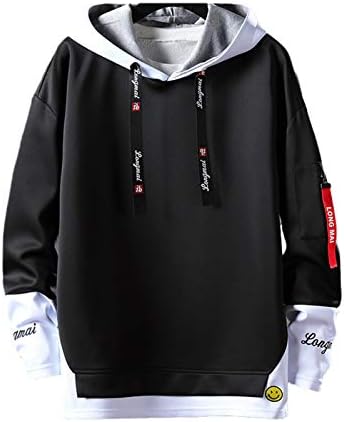 USTZFTBCL Men's Hoodies Men Patchwork Sweatshirt Male Harajuku Japanese Streetwear Hip Hop Oversized Hoodie Men Black M