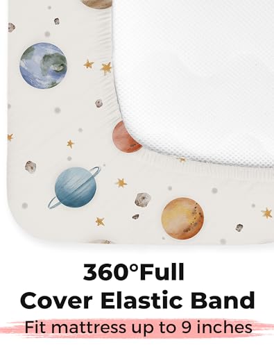 Image of Crib Sheets for Boys and Girls, 2 Pack Fitted Baby Sheets for Standard Toddler Mattress 28 inch x 52 inch, Soft Breathable Jersey Knit Baby Bedding (Stellar Adventure)