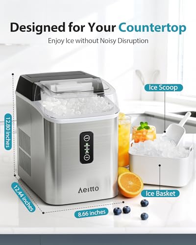 Image of Aeitto Nugget Ice Maker Countertop, 42lbs /24H Ice Machine with 1.5L Water Tank, Rapid Ice Release in 6 Mins, Self-Cleaning Pebble Ice Maker with Basket and Scoop for Home Office RV and Party, Silver
