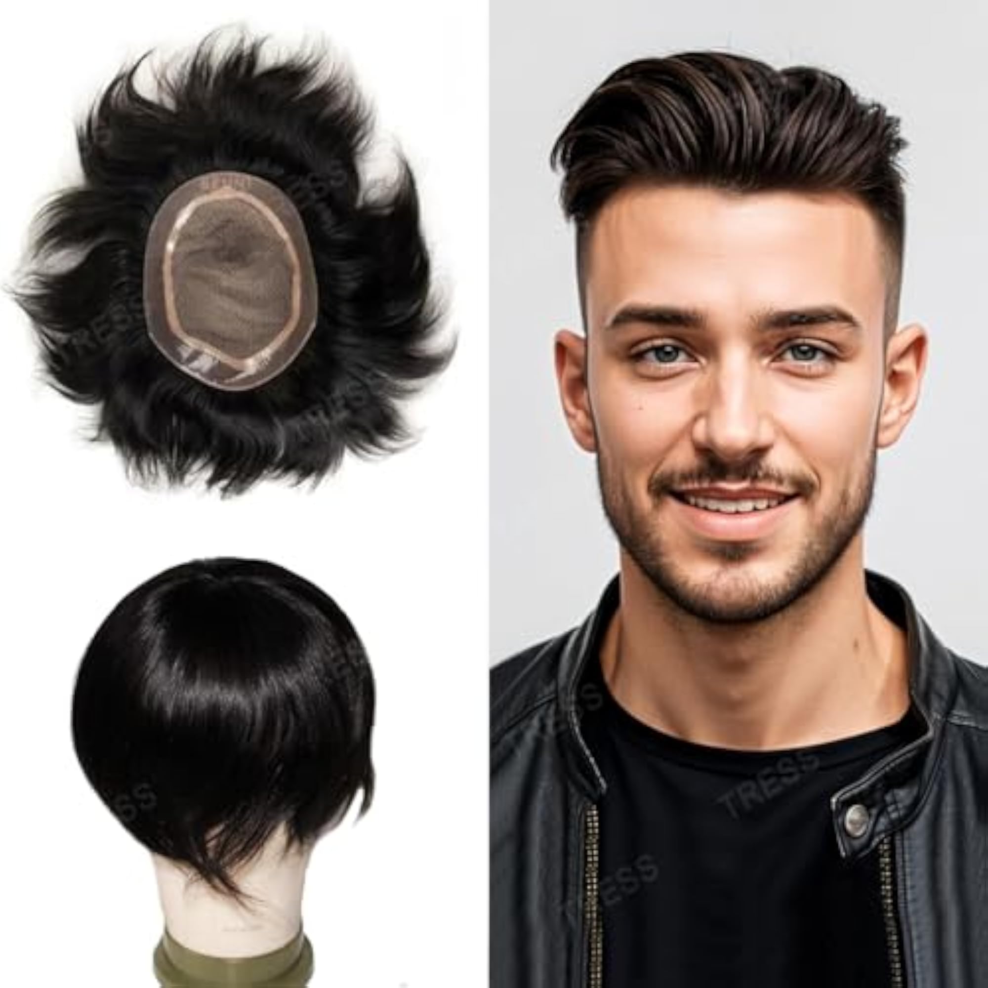 Men's Premium Natural Black Hair Patch, 100% Human Hair