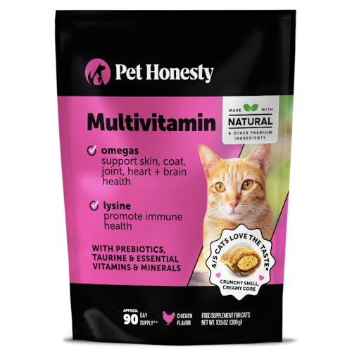 Cat Multivitamin Crunchy Creamy Chews - Daily Vitamins with Lysine Prebiotics Omega 3 Fish Oil - Cat Treats for Immune Support Skin Coat Digestion Heart + Joint Health (90-Day Supply)