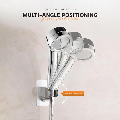 Image of Secopad Self Adhesive Hand Shower Holder, Wall Mount Health Faucet Holder for Bathroom, No-Drill Install (Chrome) (White)