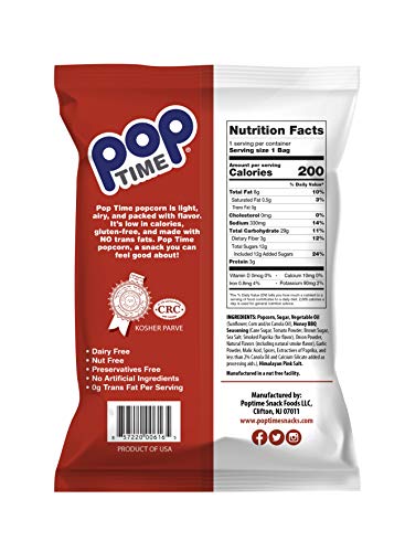 Poptime Kettle Cooked Popcorn - Honey Bbq, 1.5Oz Bags (24 Pack), Non-Gmo, Gluten Free, Dairy Free, Kosher, Whole Grain, Low Cholesterol #TOP1