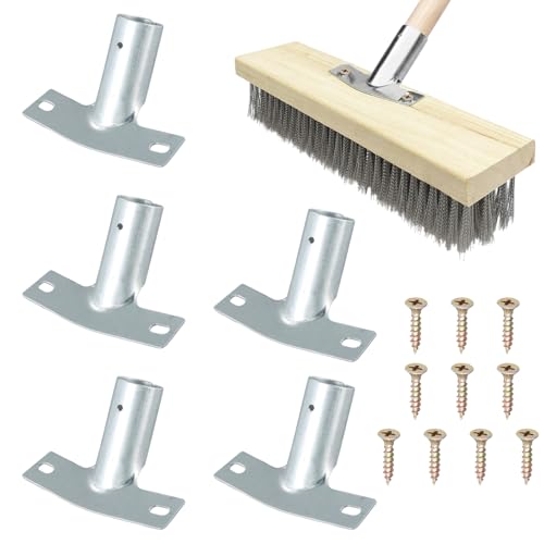 Kaslaider 5 Pcs Heavy Duty Besen Metall Connector, Besenstiel Halterung, Besenkopf Adapter, Passt zu 2.5cm Durchmesser Besenstielen, mit 10 Schrauben, für Haushaltsreinigung Mop Besen