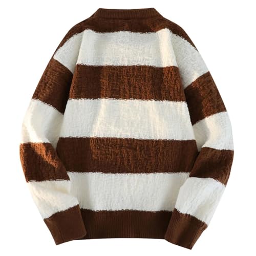Men's Striped Sweater Casual Loose Crew Neck Knit Long Sleeve Pullovers3
