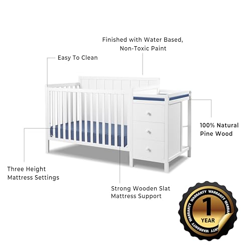 Image of Sorelle Essex Crib & Changer - 4-in-1 Convertible Crib, Non-Toxic Finish, Wooden Baby Bed, Toddler Bed, Child's Daybed, and Full-Size Bed, Nursery Furniture - White
