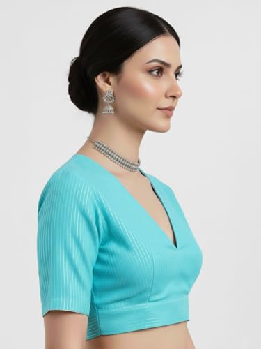 Image of Thevasa Women's Everyday Divine Depth V Neck Half Sleeves Blouse
