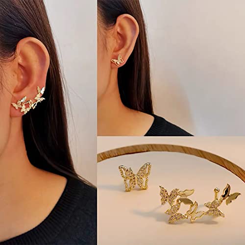 Ear Cuffs Earrings For Women - Small Cz Cuff Huggies Hoop Clip On Earrings For Girls, Gift For The One You Love (Butterfly) #TOP2