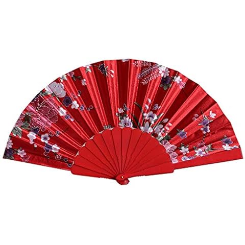 Yue668※※1PCS Folding Chinese Spanish Type Dance Wedding Party Hand Held Fan Fashion Plastic Cloth Folding Hand Dance Prop Decoration (Red) Cover