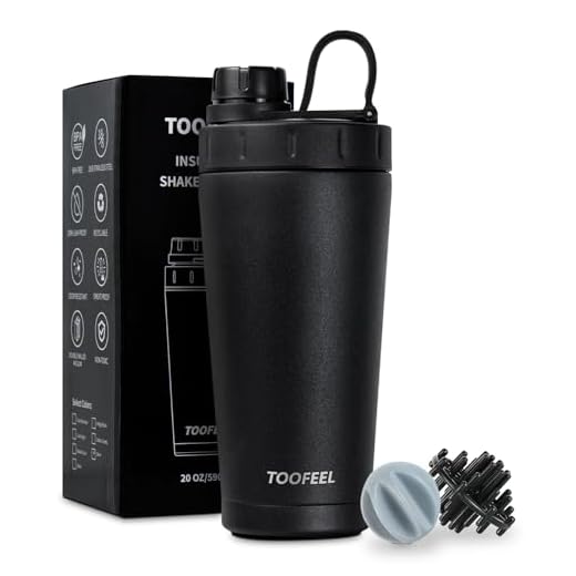TOOFEEL Shaker Bottle Stainless Steel - 20 oz Double Walled Insulated Shaker Cups for Protein Shakes, Keeps Cold/Hot, Shaker Bottle for Protein Mixes, Gym Workout Protein Shaker Bottle