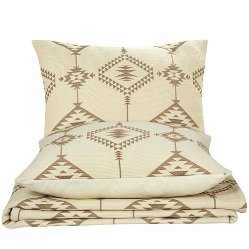 Image of ROYALE LINENS Full /Queen size 3 pc Quilt Set - Lightweight 100% Microfiber Quilted Set - Printed Bedspread - Quilted Blanket Thin Comforter -Bedding Coverlets for All Seasons (Taupe, 1 Quilt - 2 Sham)