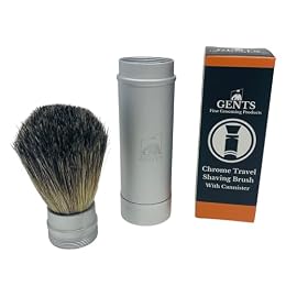 Gents Collapsible Badger Hair Shaving Brush for Men – Travel Retractable Wet Shave Brush with Silver Metal Handle, Portable Grooming Brush
