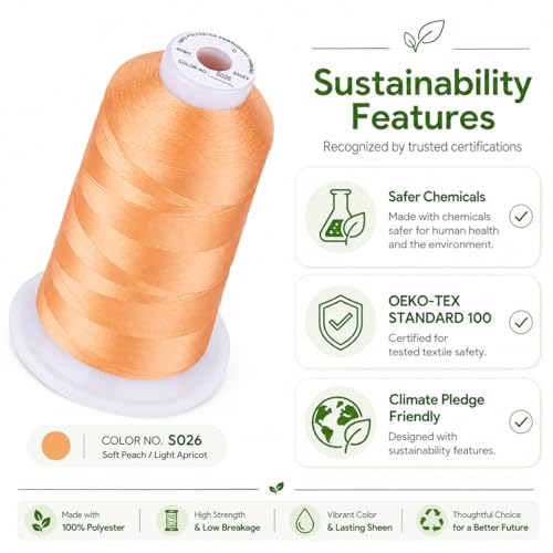 Image of Simthread Embroidery Machine Thread 5000M 40WT Polyester, Cantaloupe S026 | 5000M 40WT polyester thread feeds smoothly for home or commercial embroidery projects.