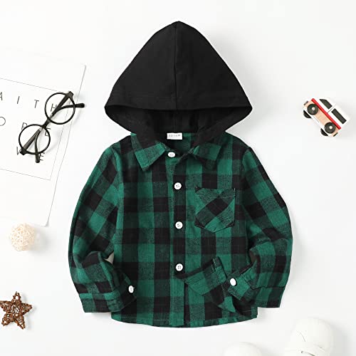 Baby Boy Clothes Toddler Green Plaid Long Sleeve Shirt Baby Hooded Button Down Shirt Flannel Jacket Top Fall Winter Boys Outfits 12-18 Months #TOP1