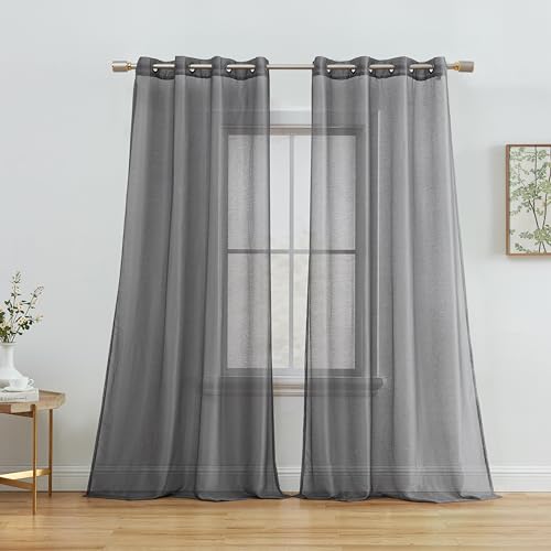 HLC.ME 2 Piece Semi Sheer Voile Window Curtain Grommet Panels for Bedroom & Living Room (54" W x 84" L, Charcoal Grey)