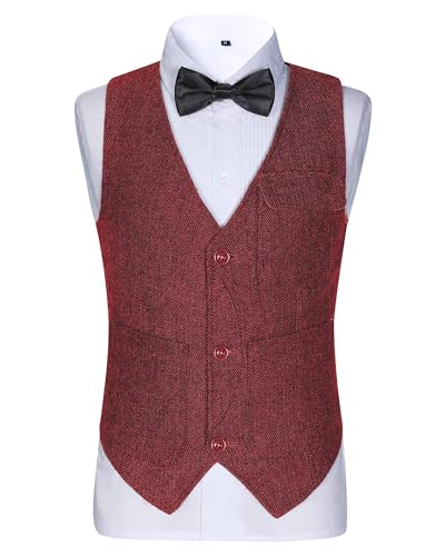 Image of Retro Boys Tweed Vest for Kids Formal Dress Herringbone Suit Vest for Toddler Boy Wedding Waistcoat