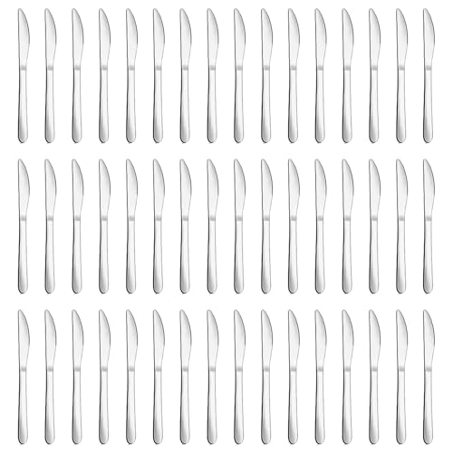 BEWOS Tafelmesser Set 48 Stück — 23,2 cm (9,1 Zoll) Messer Set, Buttermesser, Tafelmesser aus Edelstahl, hochglanzpolierte Besteck Messer, Tafelmesser für die Gastronomie zu Hause, spülmaschinenfest