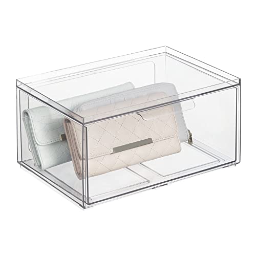mDesign Organizador de armarios grande con cajón – Cajas organizadoras estables de plástico – Cajas apilables para guardar ropa, zapatos, accesorios y otros – Transparente