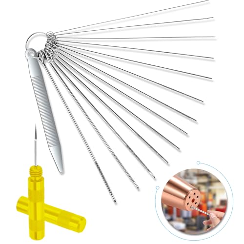 Carburetor Carb Throttle Body Cleaner, Torch Tip Cleaner Set for Cleaning Brake, Engine, Motorcycle, Welder, Gas Orifices Parts Small Holes(13 Cleaning Wire Set Plus a Flat File+1 Sharp Pick), Herain