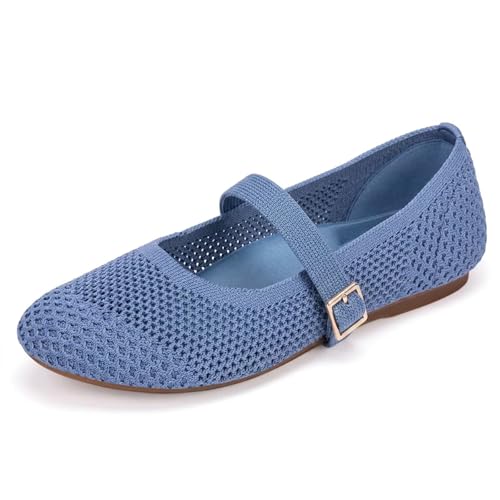 Image of Frank Mully Women's Mary Jane Flats Comfortable Dressy Ballet Flats Casual Round Toe Slip On Washable Knitted Fabric Office Work Woman Shoes