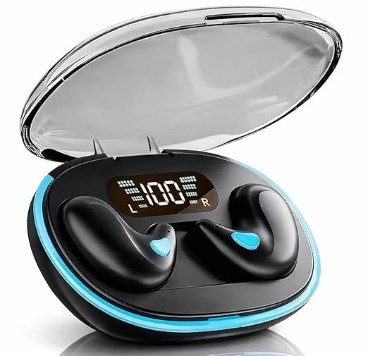 S55 Bluetooth Open Ear Wireless Sleeping Earbuds, BT5.4 Headphones, Button Control & Type-C Fast Charging, ENC Call Noise Reduction, Ideal for Sleeping, Meditation and Entertainment. (Beige) (Black)-image-45