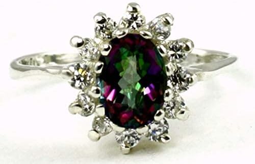MYSTIC FIRE TOPAZ Sterling Silver Ladies Ring with 12 CZ accent stones •SR235