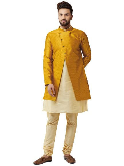 Image of SOJANYA Men's Silk Blend Solid Kurta & Pyjama Set