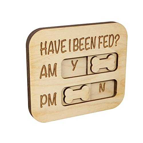 JennyGems Dog Feeding Reminder, Have I Been Fed, Dog Feeding Magnet, Feed Tracker AM PM, Wooden Reminder Slider for Fridge