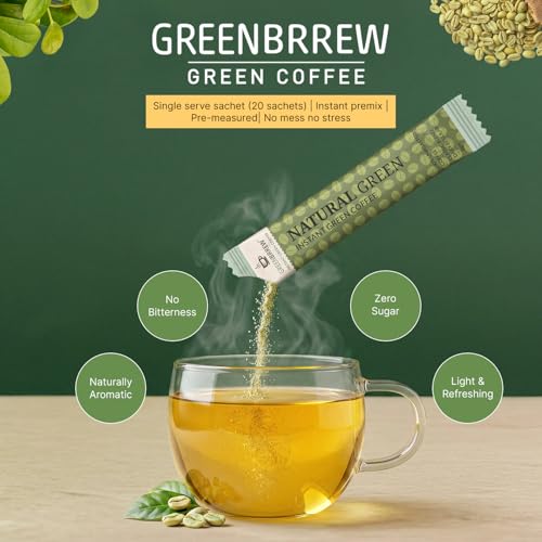 Image of Greenbrrew Natural Instant Green Coffee - 20 Easy Mix Sachets, Pack of 1 (60g)