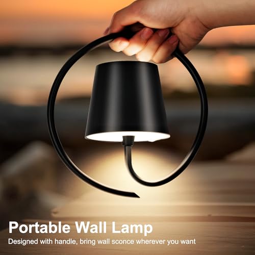Battery Operated Wall Lights, 2 Pack Rechargeable Wall Light Indoor with 3 Color Temperatures, Dimmable Wireless LED Wall Lamps IP54 Waterproof Wall Sconce Lights for Bedroom, Living Room(Black)