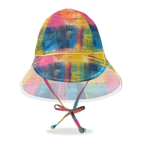 Toddler Baby Beach Hat Toddler Boy Beach Unique Baby Girls' UPF 50 Adjustable Travel Essentials Tie Dye Plaid Abstract Multicolor