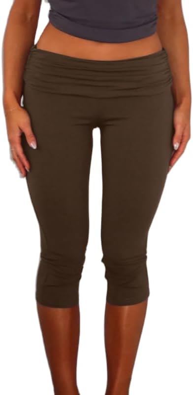 NUFIWI Womens Fold Over Yoga Pants Low Rise Foldover Leggings Casual Slim Fit Stretch Capri Pants Y2K Yoga Legging Bottoms