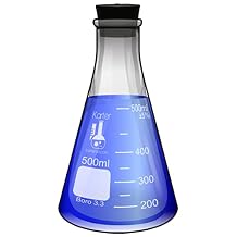 500ml Narrow Mouth Erlenmeyer Flask with Rubber Stopper, 3.3 Borosilicate Glass, Karter Scientific Single