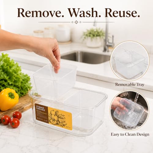 Image of Vasukie 2-Compartment Meal Prep Container with Airtight Locking Lid - with Removable Cups for Meal Prep, Fruits, Nuts & Side Dishes, BPA-Free Clear Plastic (700ML)