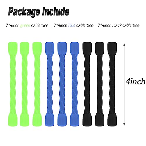 Image of 9PCS 4-Inch Silicone Cable Ties, Bendable Rubber Twist Ties, Reusable Twist Ties for Cords, Cable Zip Ties for Organizing, Bundling (3 Colors)